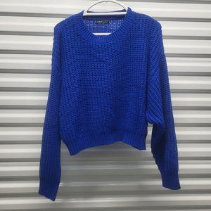 SHEIN Women's Solid Ribbed Knit Drop Shoulder Sweater, Royal Blue,  Large 8/10